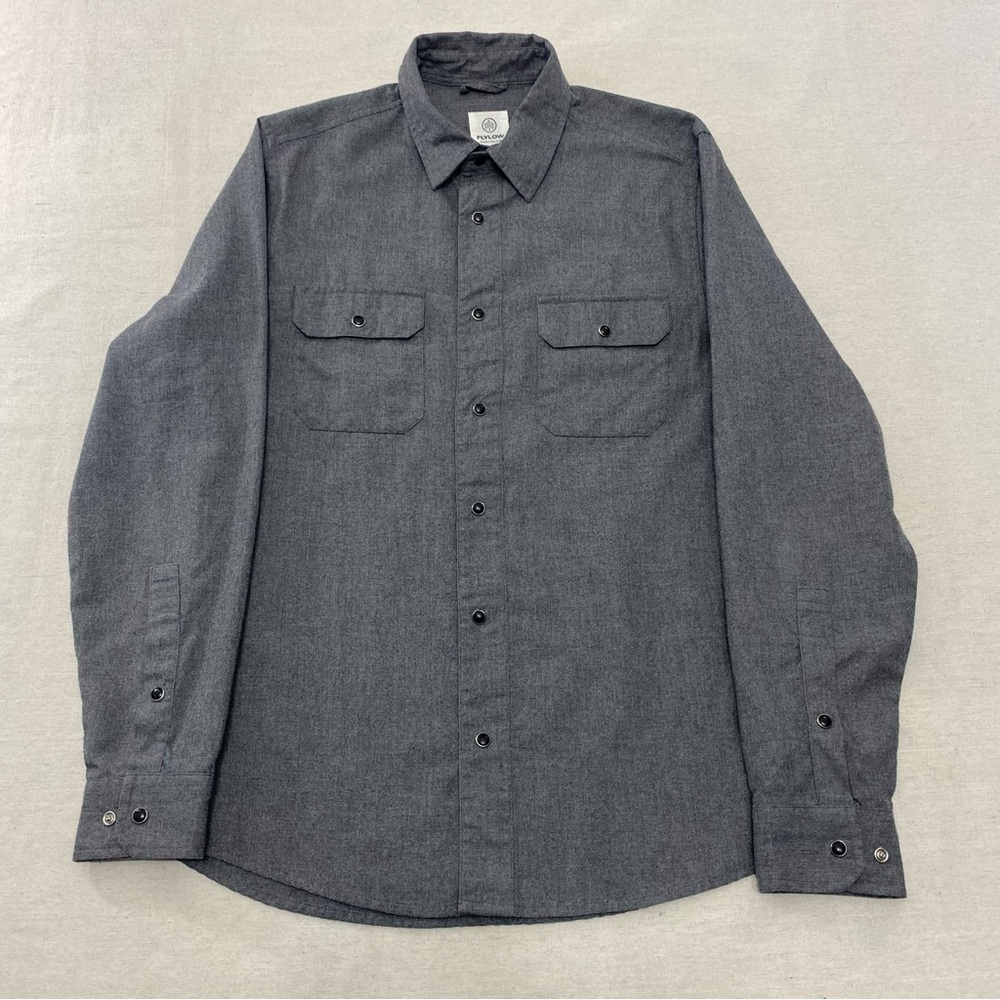 Flylow Men's Royal Shirt Pearl Snap Long Sleeve Flannel Shirt Gray Size Medium